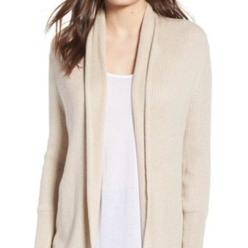 BP Nordstrom Cream Open Front Knit Cardigan Cozy Size L